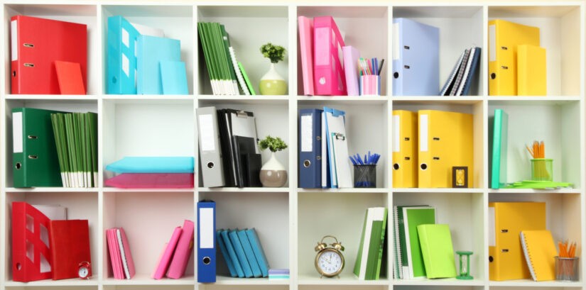It Is Never Just Cleaning! 8 Organizing Tips To Keep Your Home Tidy House organizing example: white office shelves with colorful stationery