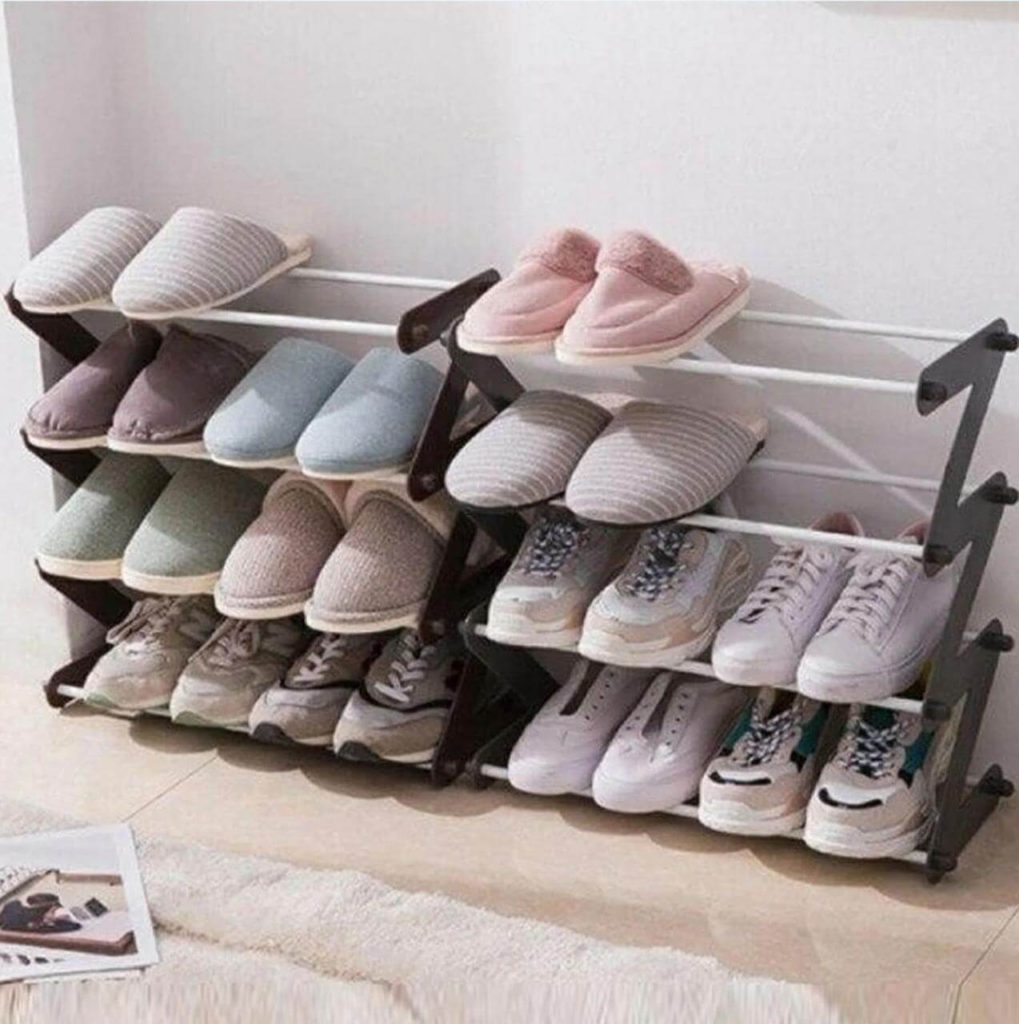 shoes in a shoe rack