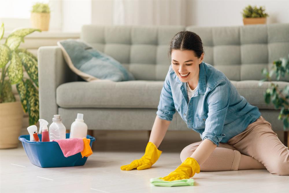 woman cleaning the house